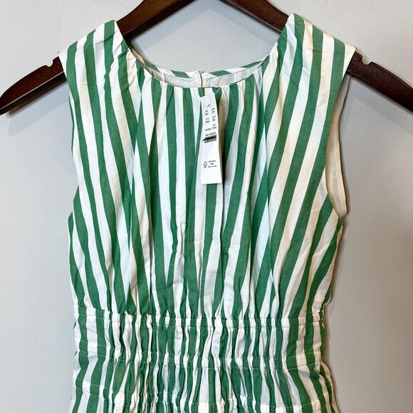 J.Crew Hyacinth Dress Striped Cotton Poplin Smocked Holiday CI932 Bright Clover - Picture 2 of 14